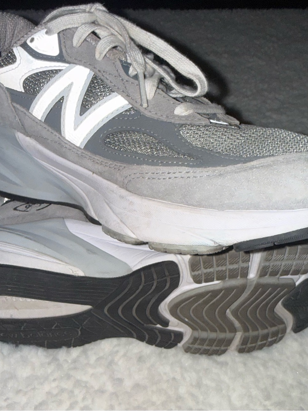 New Balance women’s Gray and White Mesh Suede Athletic Sneakers
